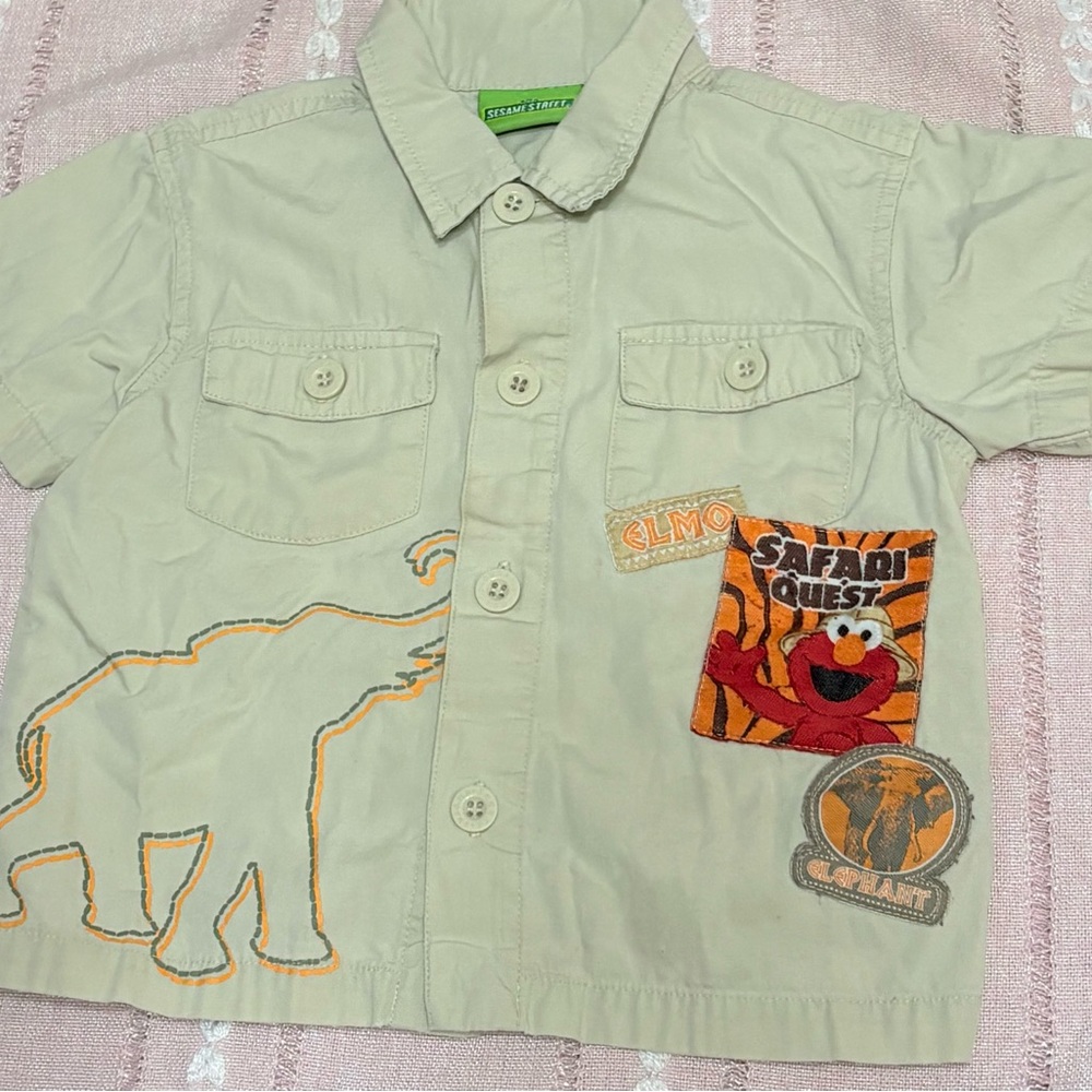 Vintage Elmo Sesame Street Beige Safari Shirt with Orange Accents